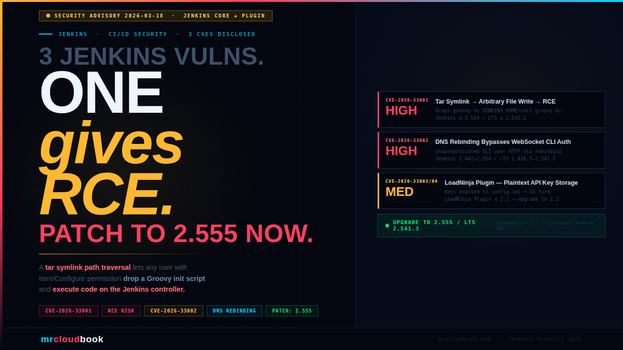 Jenkins RCE Vulnerability (CVE-2026-33001) - Patch to 2.555 Now